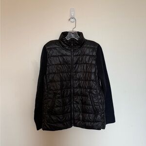 Lou & Grey Quilted Puffer Jacket with Knit Sleeves - Black